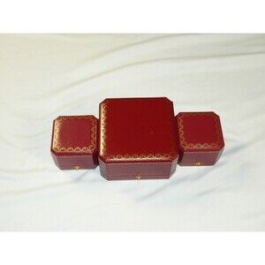 Authentic Cartier Red Jewelry Box Set of 3 | 1 Bracelet Box & 2 Ring Boxes
